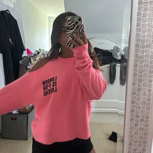 Pink Hot Pink Cold Shoulder Sweater